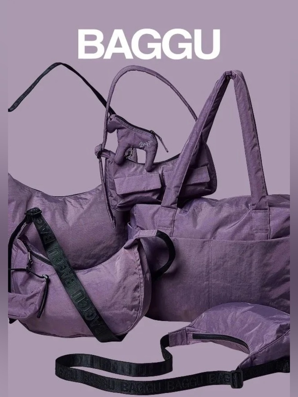 NWT BAGGU Medium Nylon Crescent Bag Dusty Violet - Picture 10 of 10